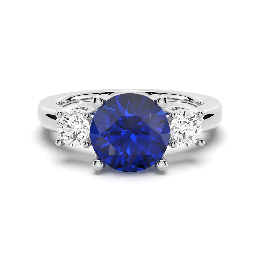 1.5 CT. Classic Three Stone  Blue Sapphire and White Sapphire Ring