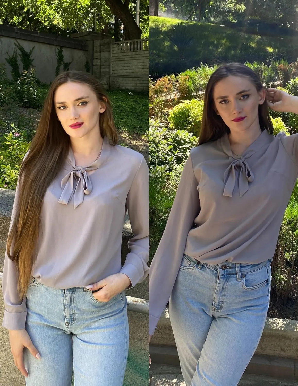 ACEVOG Chiffon Blouses for Women Dressy Bow Tie Neck Long Sleeve Work Shirt Formal Casual Wear