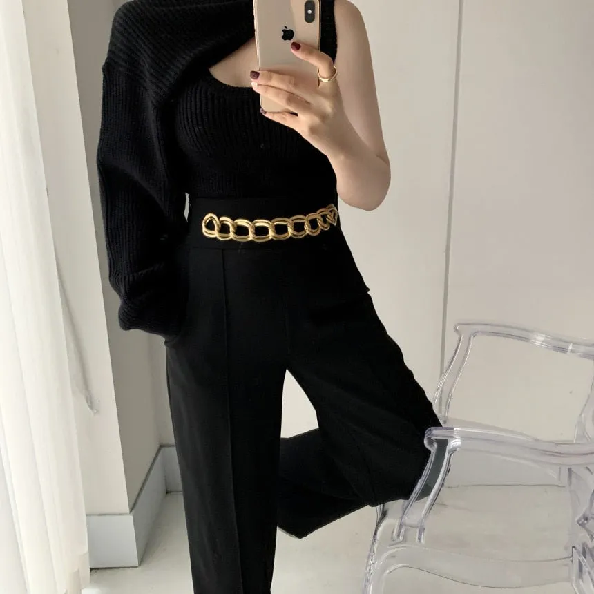 Angelina Turtle Neck Knitted Sweater with Cropped Top