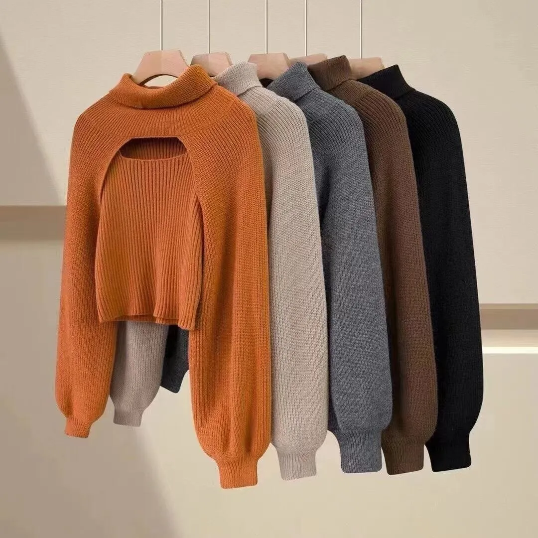 Angelina Turtle Neck Knitted Sweater with Cropped Top