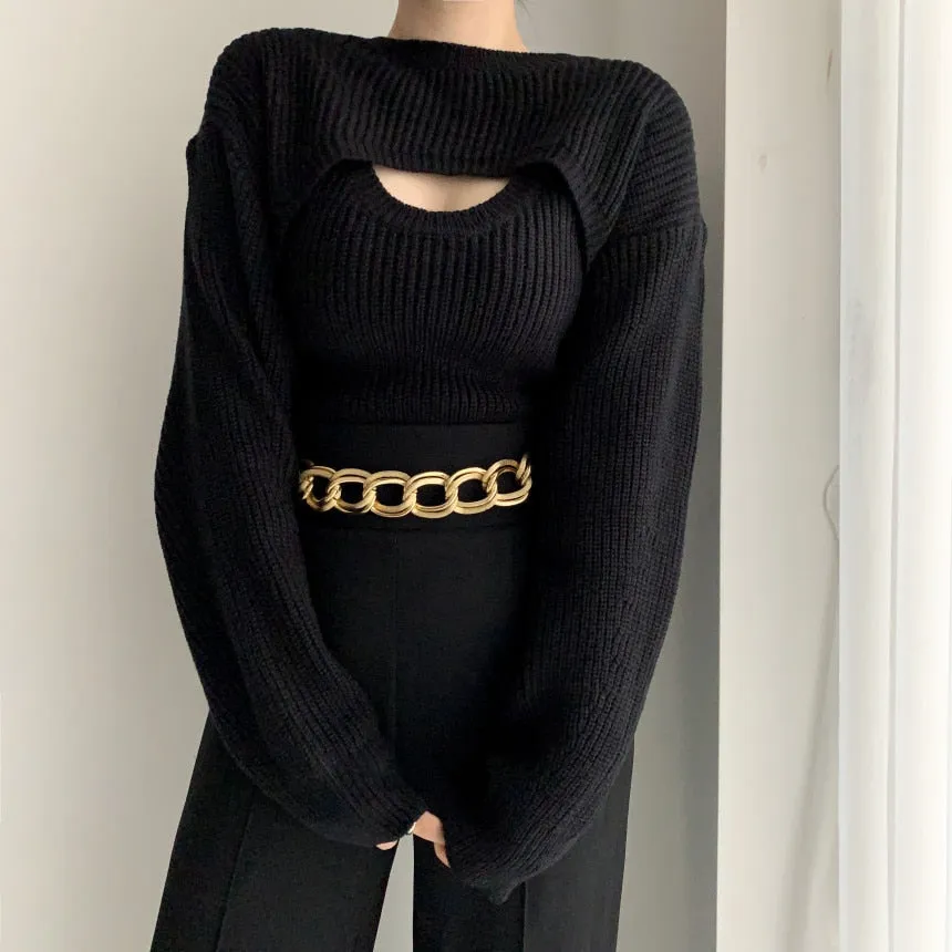 Angelina Turtle Neck Knitted Sweater with Cropped Top