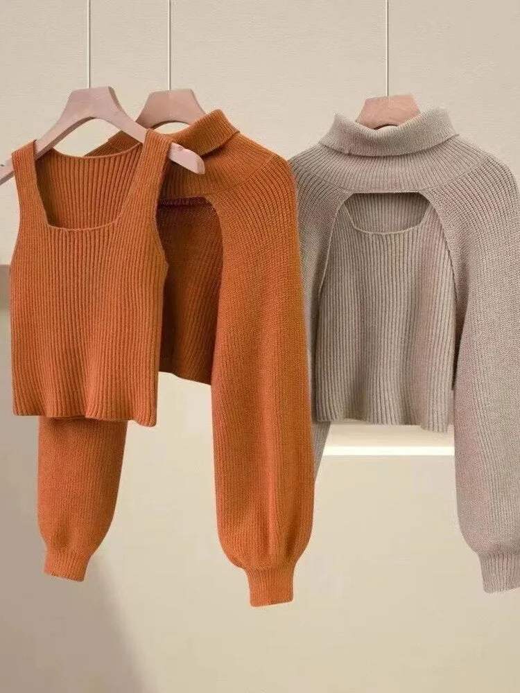 Angelina Turtle Neck Knitted Sweater with Cropped Top