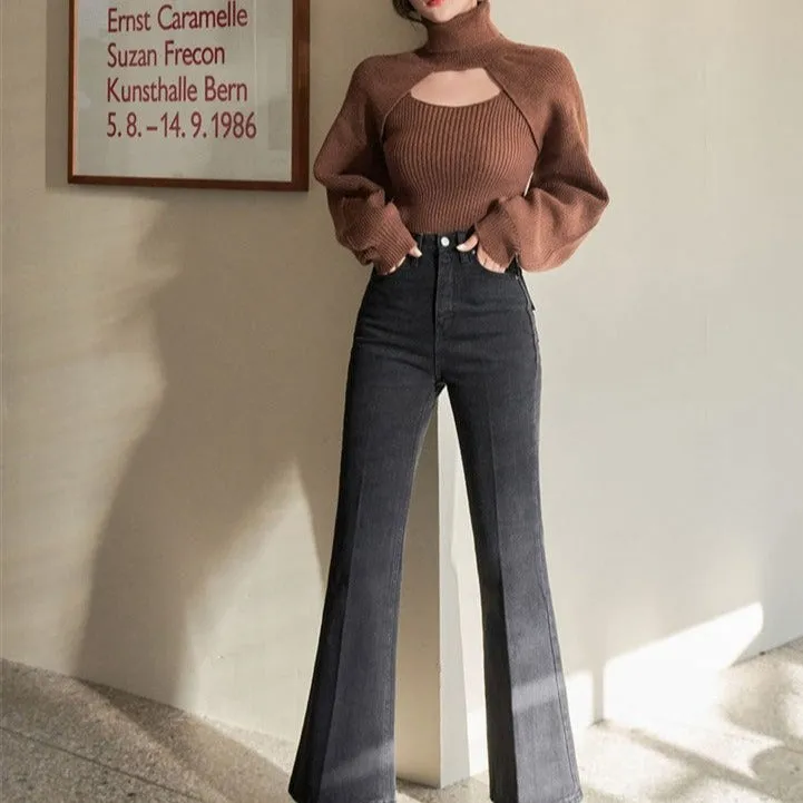 Angelina Turtle Neck Knitted Sweater with Cropped Top