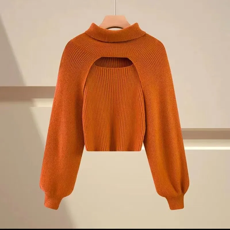 Angelina Turtle Neck Knitted Sweater with Cropped Top