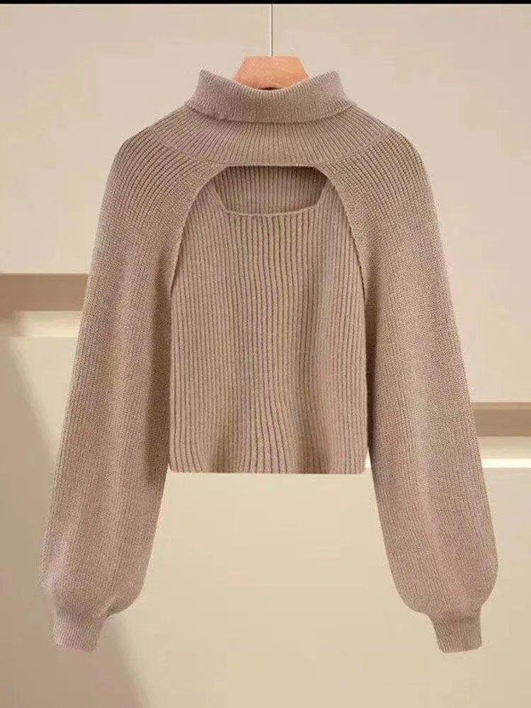 Angelina Turtle Neck Knitted Sweater with Cropped Top