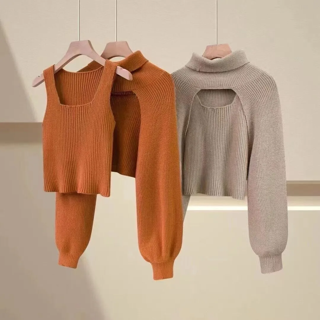 Angelina Turtle Neck Knitted Sweater with Cropped Top