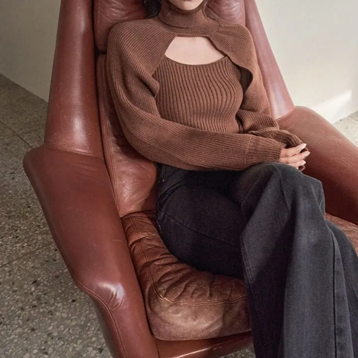 Angelina Turtle Neck Knitted Sweater with Cropped Top
