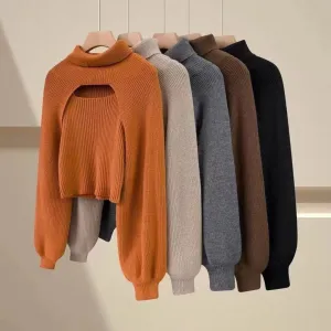 Angelina Turtle Neck Knitted Sweater with Cropped Top