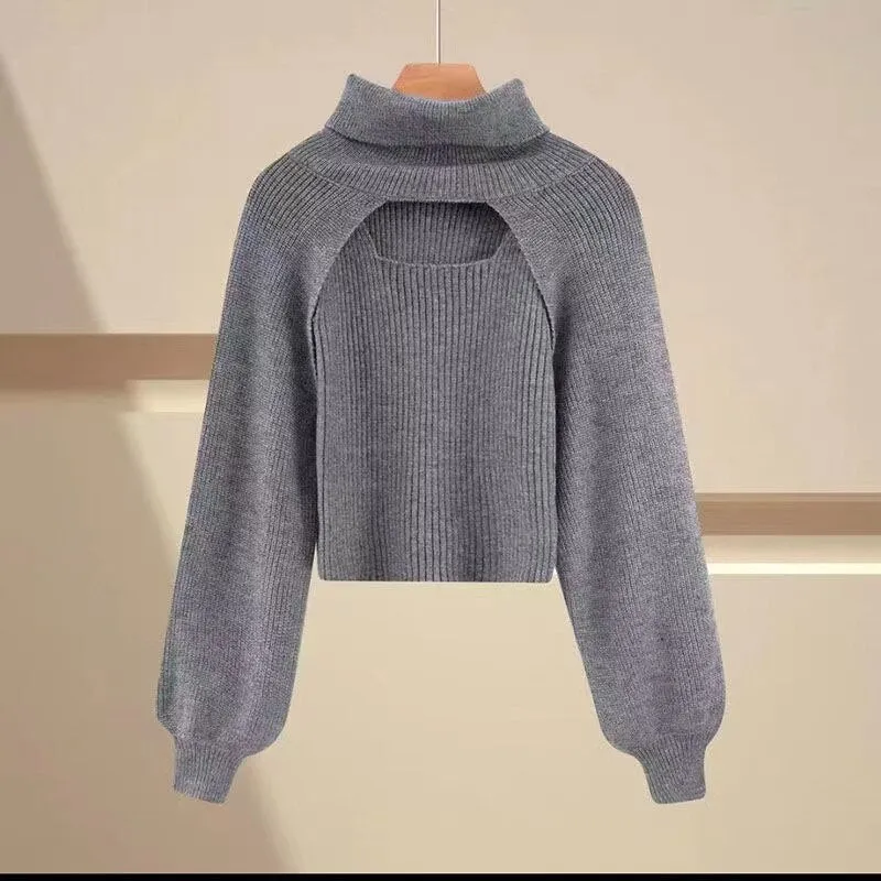 Angelina Turtle Neck Knitted Sweater with Cropped Top