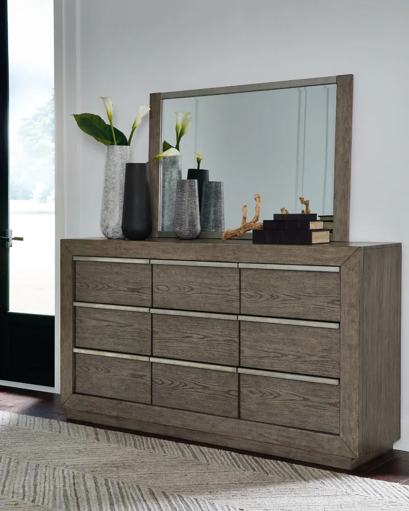 Anibecca Queen Bookcase Bed with Mirrored Dresser and 2 Nightstands