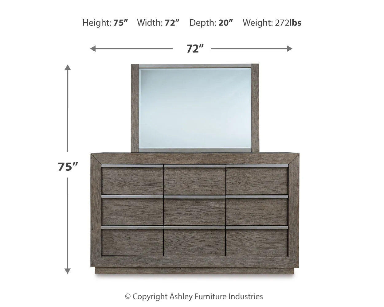 Anibecca Queen Bookcase Bed with Mirrored Dresser and 2 Nightstands