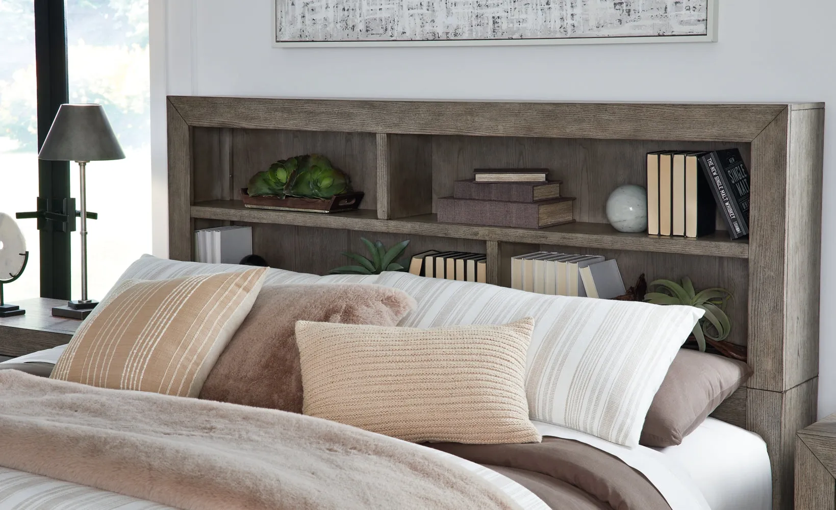 Anibecca Queen Bookcase Bed with Mirrored Dresser and 2 Nightstands