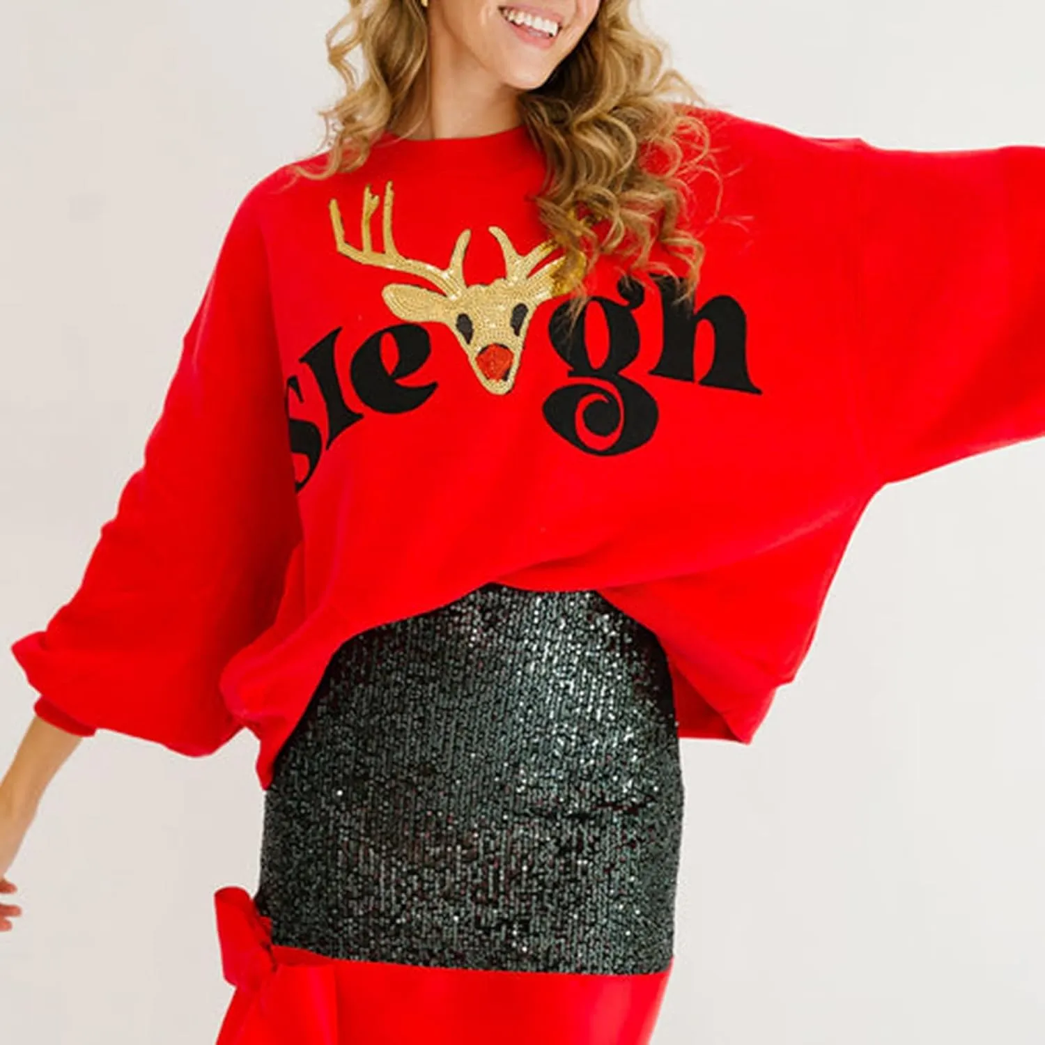 Aonoapll Women Cropped Christmas Sweatshirt Sequin Holiday Graphic Long Sleeve Sweaters Funny Xmas Crop Pullover Top