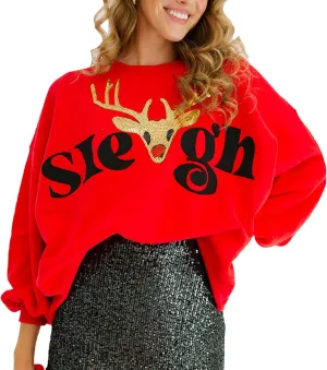Aonoapll Women Cropped Christmas Sweatshirt Sequin Holiday Graphic Long Sleeve Sweaters Funny Xmas Crop Pullover Top