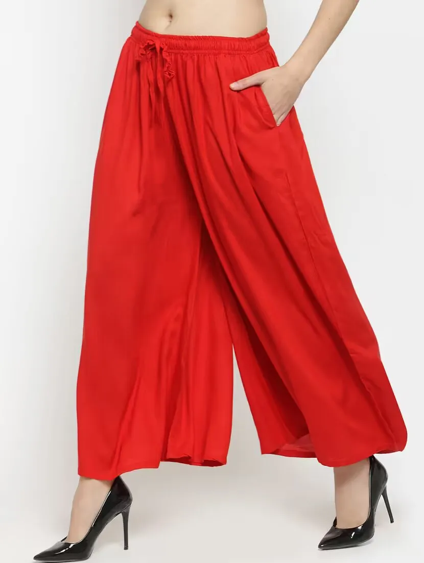 Attractive Red Colored Rayon Palazzo Pant For Women