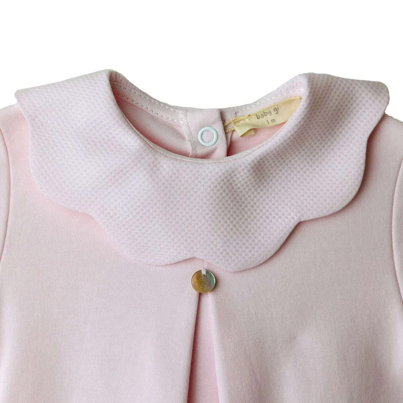 Baby Girls Pink Cotton Pique Collar Babygrow