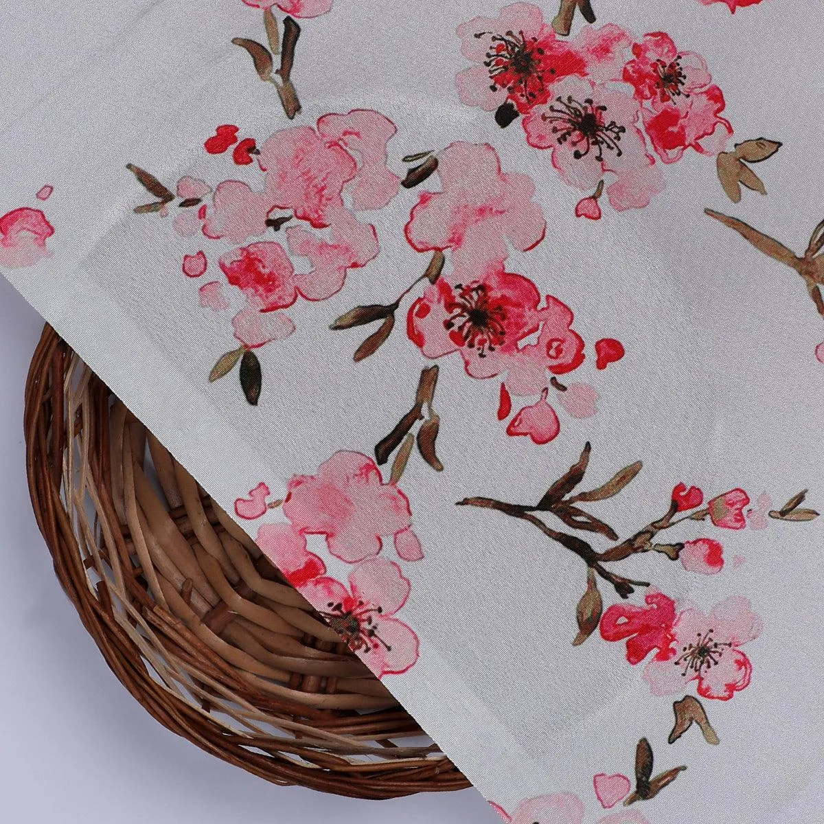 Beautiful Red Flowers over White Base Digital Printed Fabric