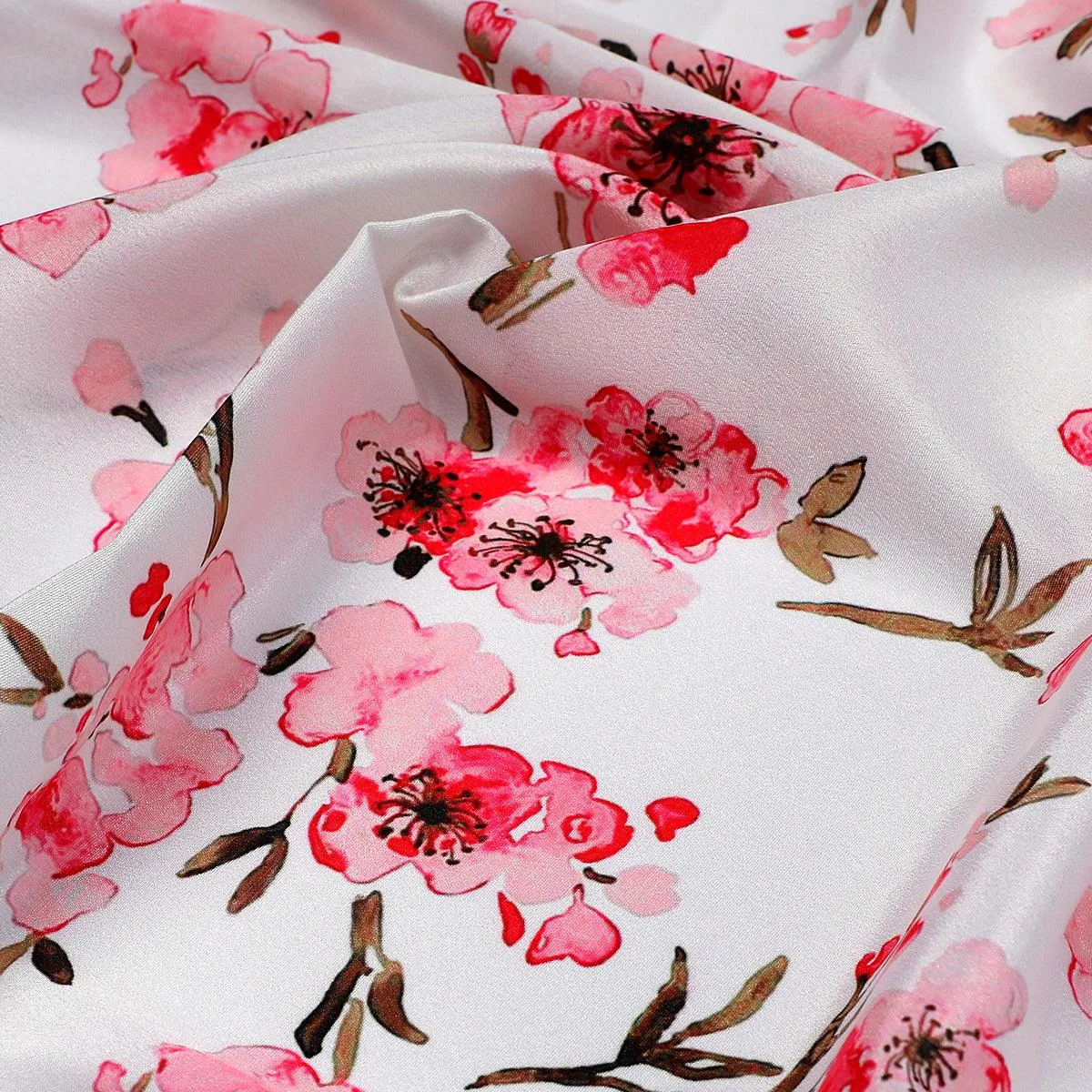 Beautiful Red Flowers over White Base Digital Printed Fabric