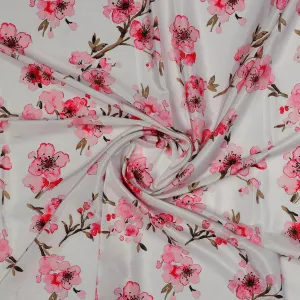 Beautiful Red Flowers over White Base Digital Printed Fabric