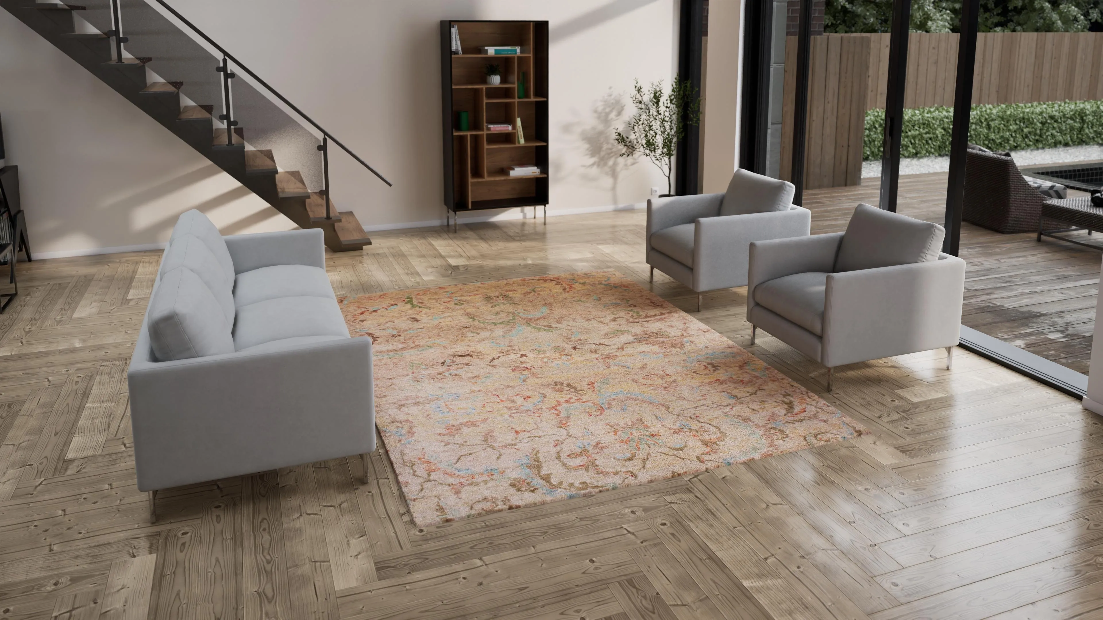 Beige Transitional Wool Blend Rug - 7'8" x 10'3"