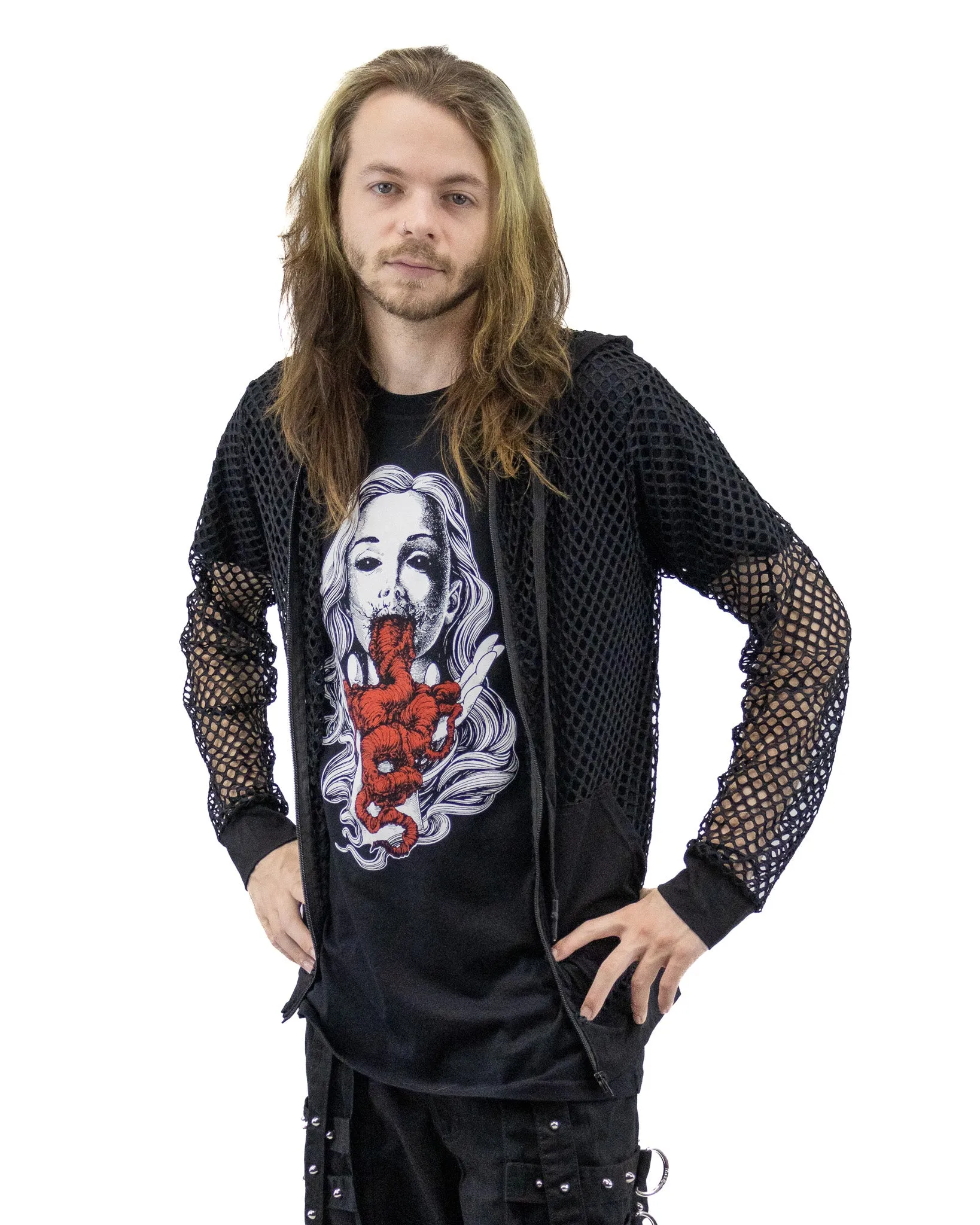 Black Fishnet Zip Up Hoodie UNISEX