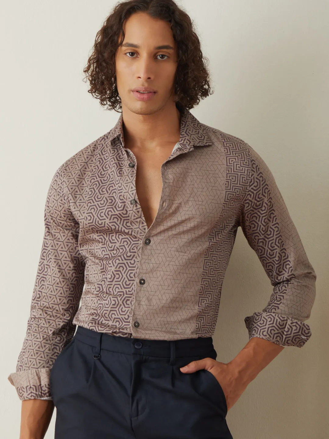 Brown Geometric Printed Shirt