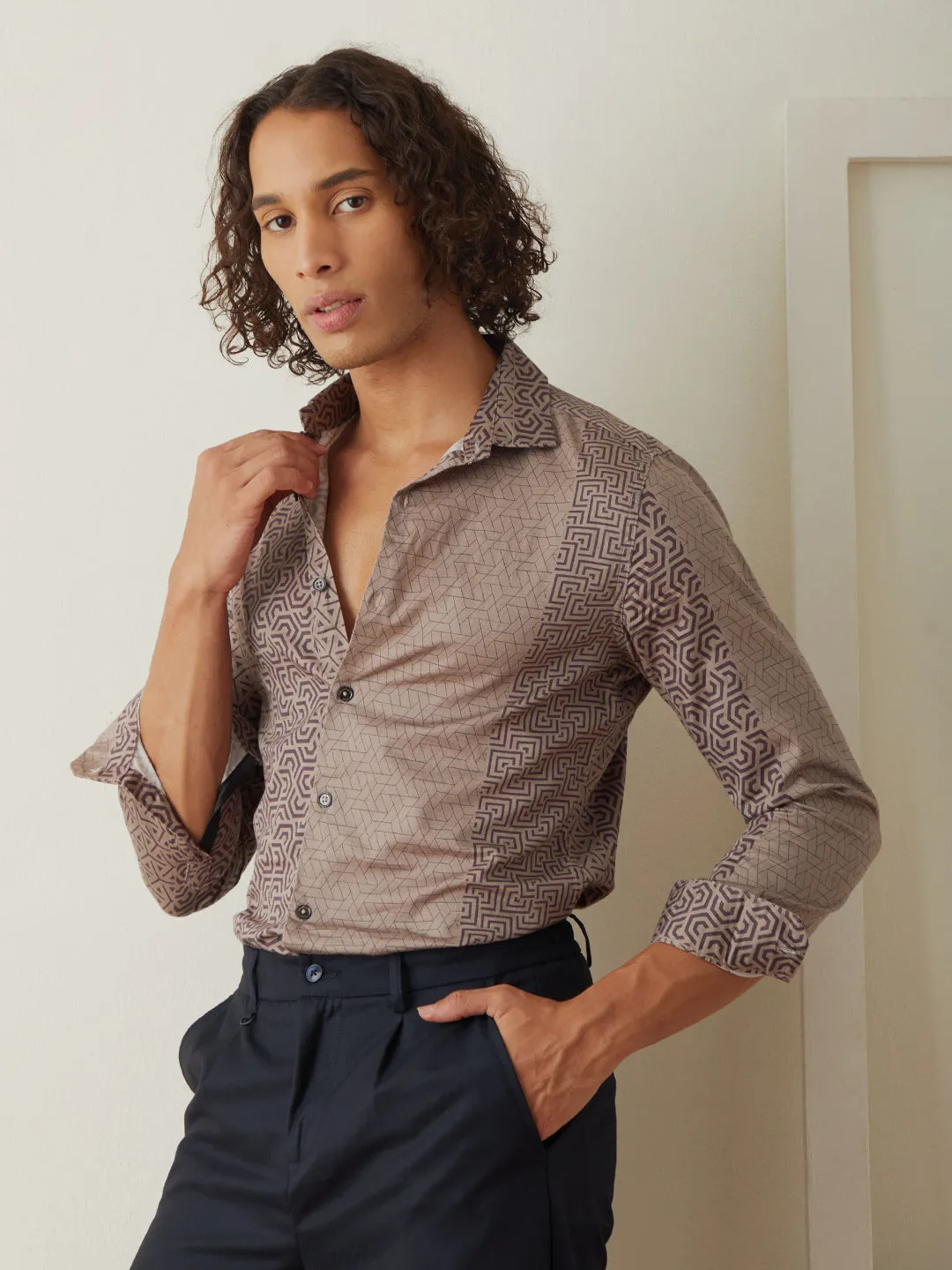 Brown Geometric Printed Shirt