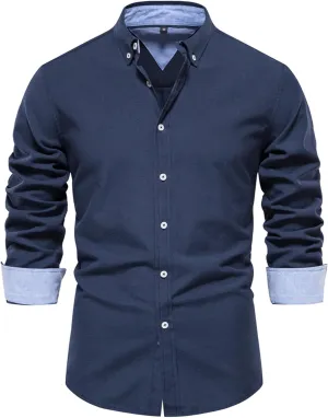 COZYPOIN Mens Dress Shirts Long Sleeve Wrinkle Free Regular Fit Inner Contrast Casual Business Wedding Button Down Shirt