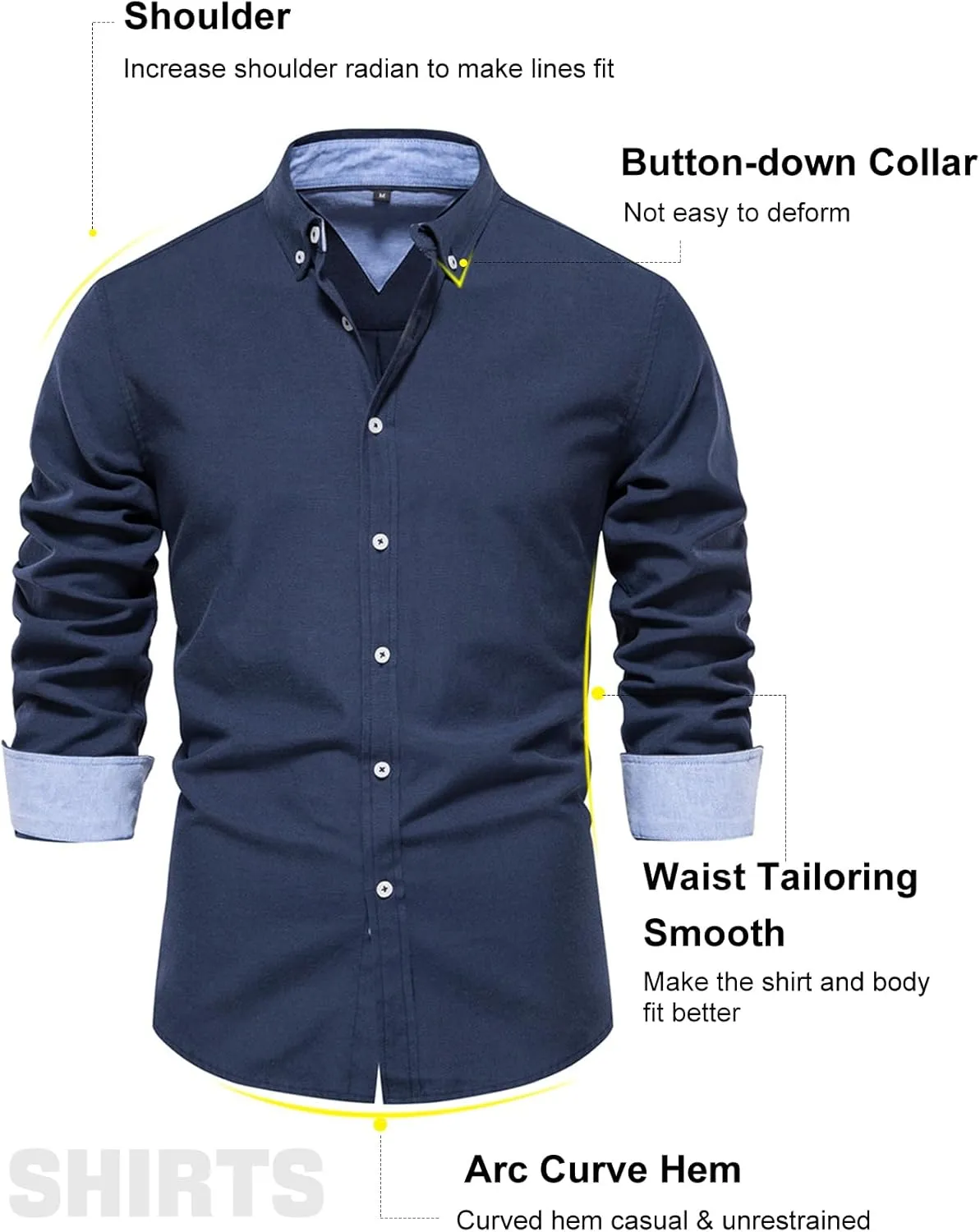 COZYPOIN Mens Dress Shirts Long Sleeve Wrinkle Free Regular Fit Inner Contrast Casual Business Wedding Button Down Shirt