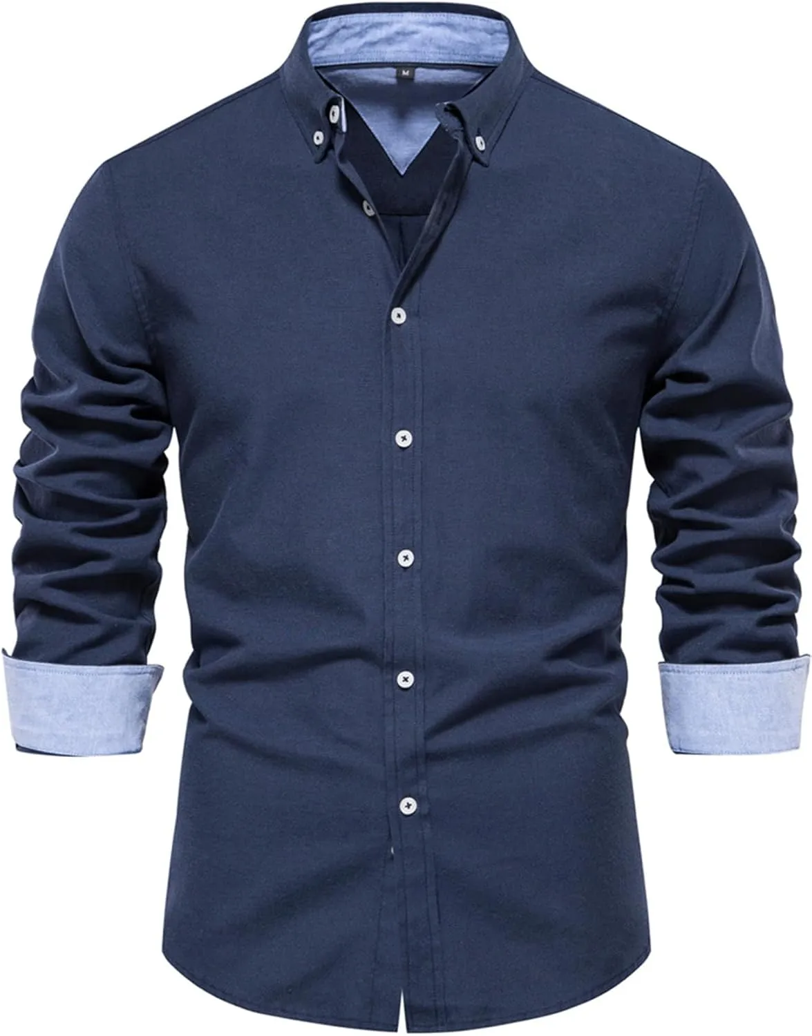 COZYPOIN Mens Dress Shirts Long Sleeve Wrinkle Free Regular Fit Inner Contrast Casual Business Wedding Button Down Shirt