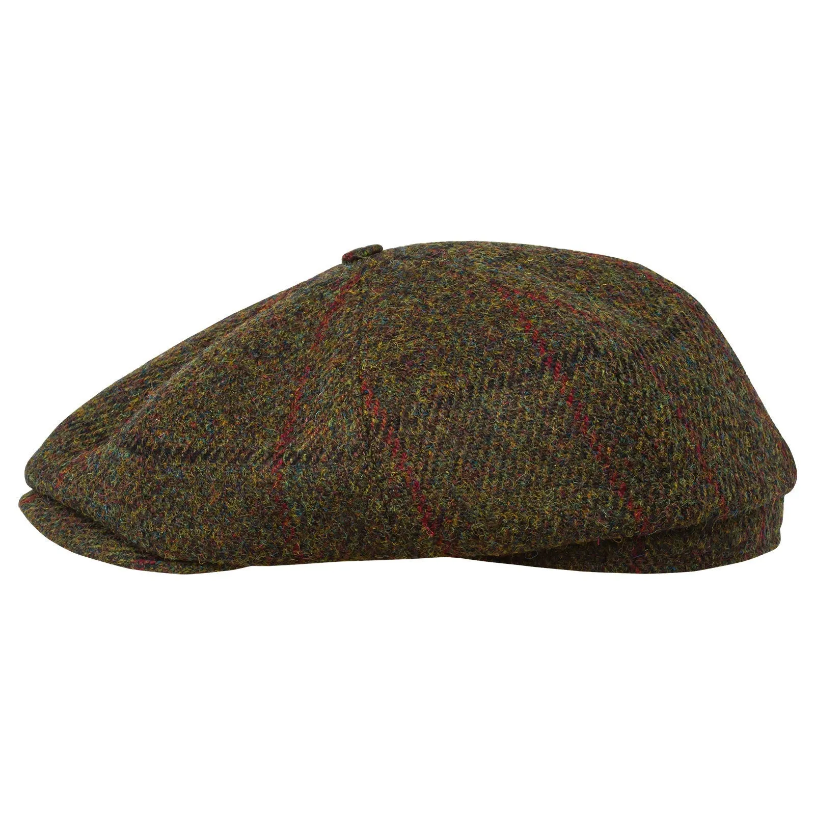 Eight Piece Wool Newsboy Cap-Green/Red Tweed