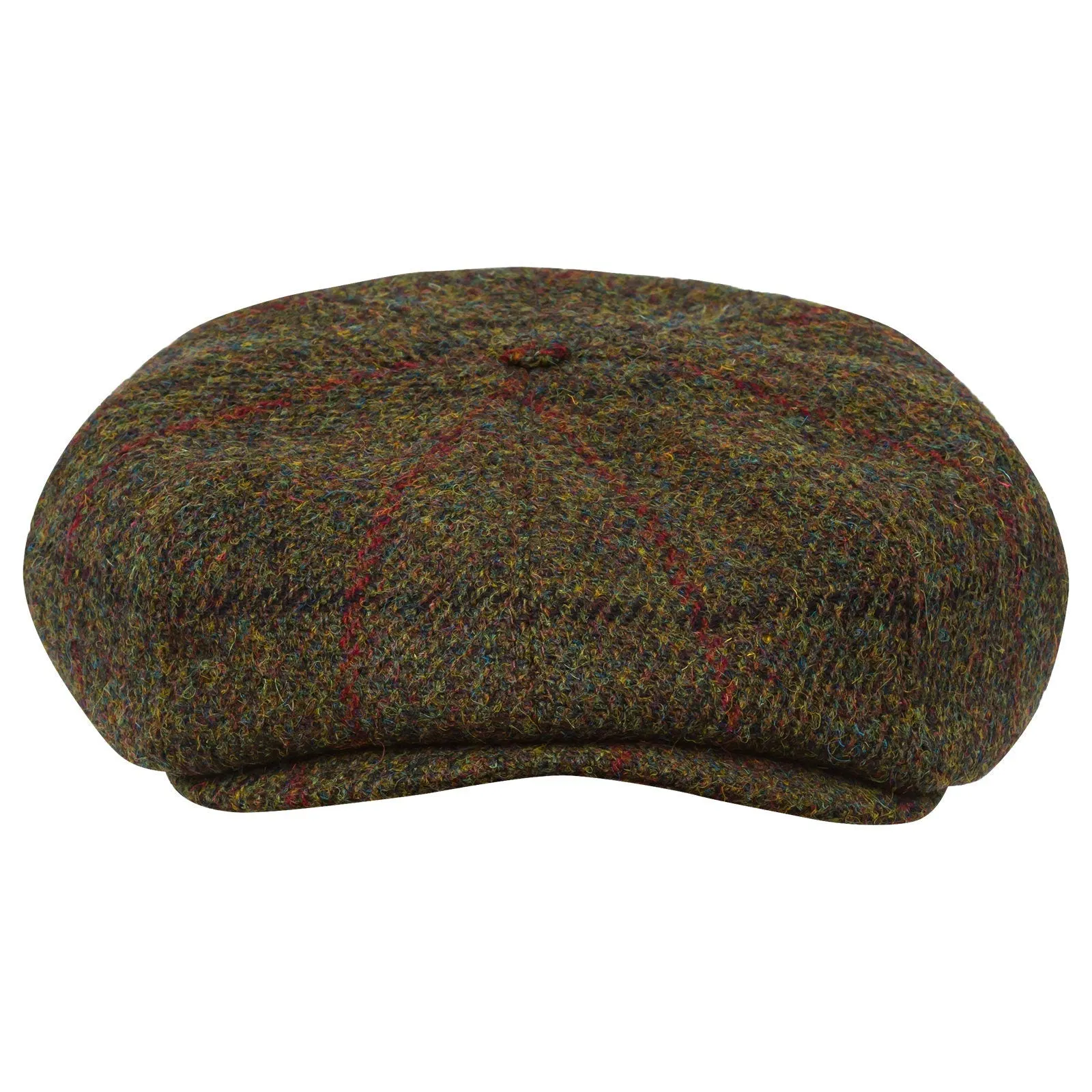 Eight Piece Wool Newsboy Cap-Green/Red Tweed