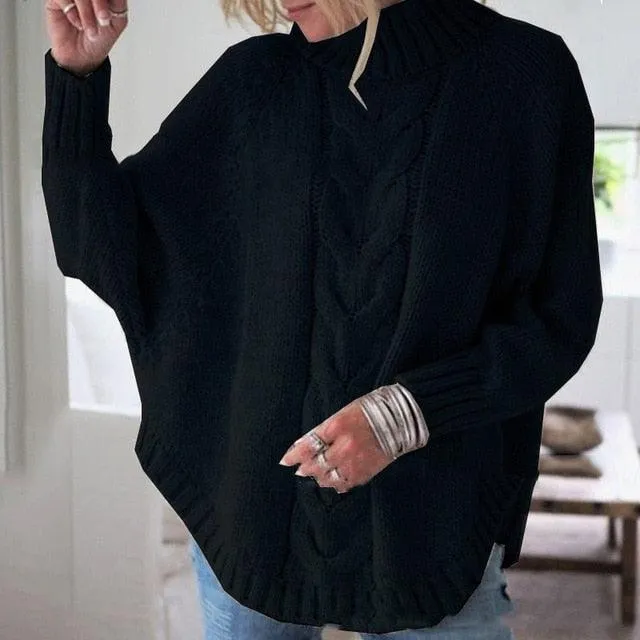 Great Autumn Women Sweater - Winter Oversize Turtleneck Sweater - Female Twist Simple Ruffle Pullover (TB8C)