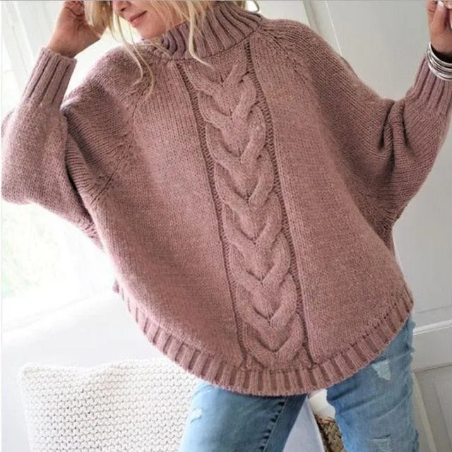 Great Autumn Women Sweater - Winter Oversize Turtleneck Sweater - Female Twist Simple Ruffle Pullover (TB8C)