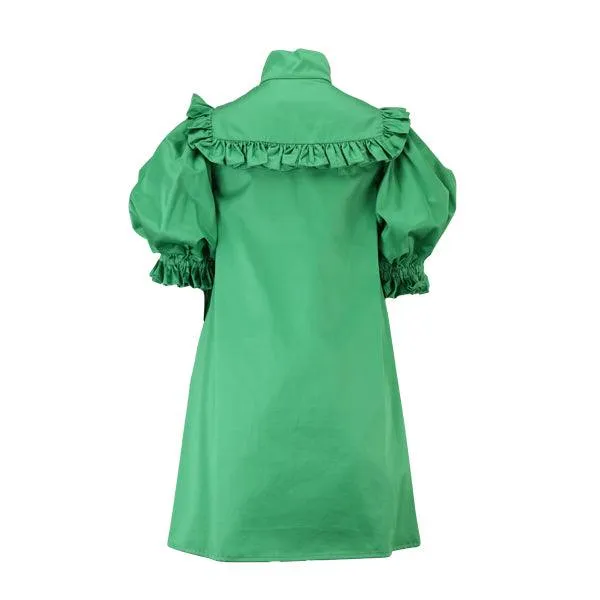 GREEN A-LINE DRESS WITH PATCH POCKET