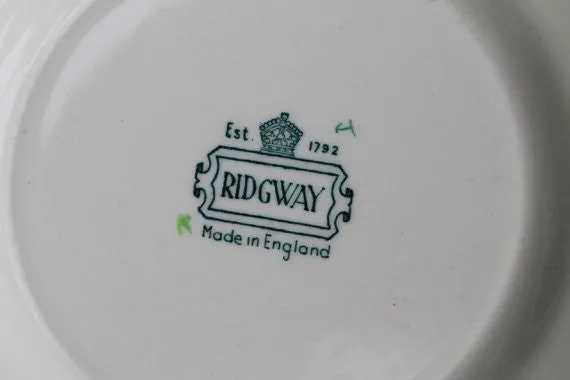 Green Transferware Plate Vintage Floral with Hand Painted Roses Ridgways