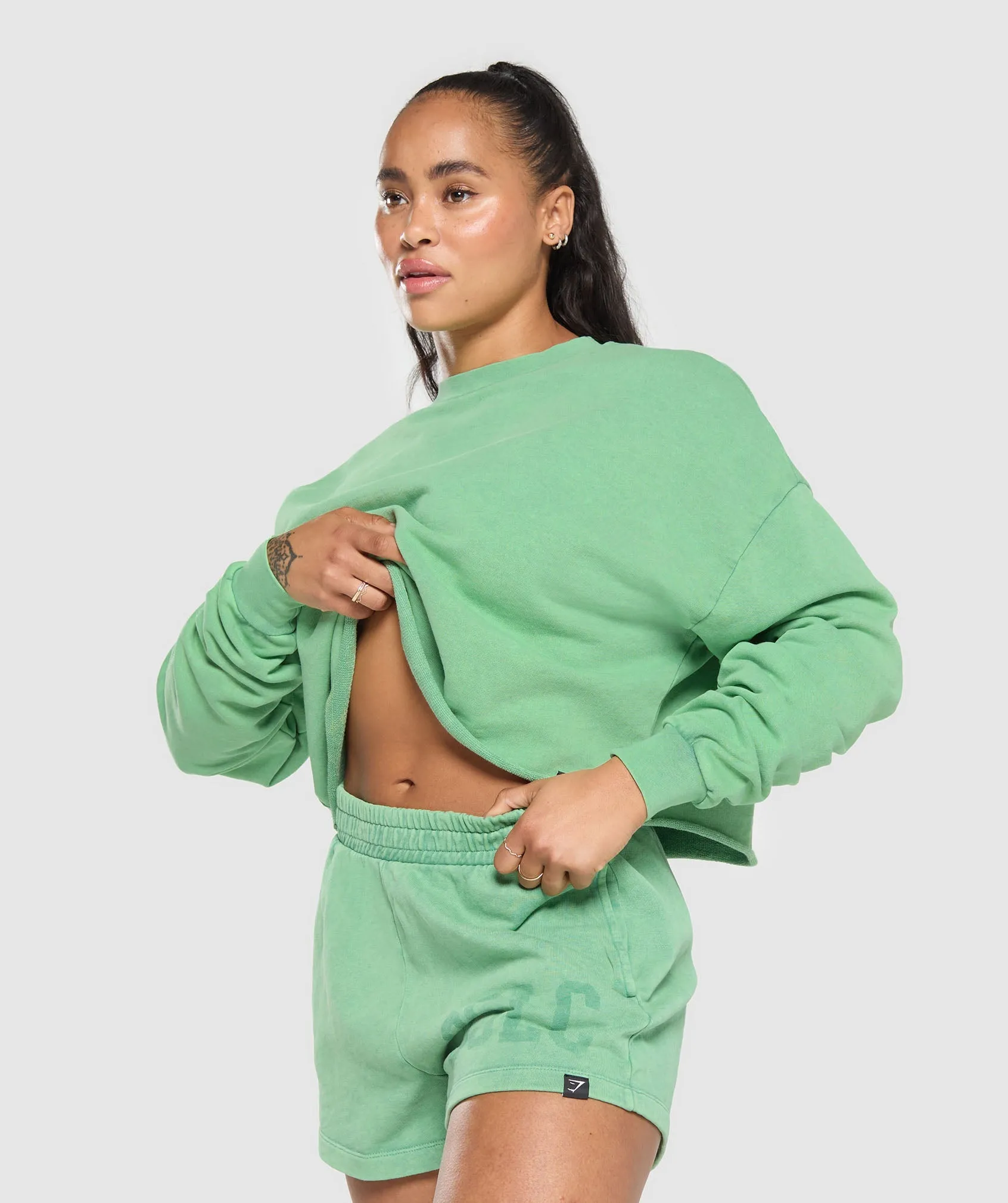Gymshark Collegiate Shadow Washed Midi Sweatshirt - Lagoon Green