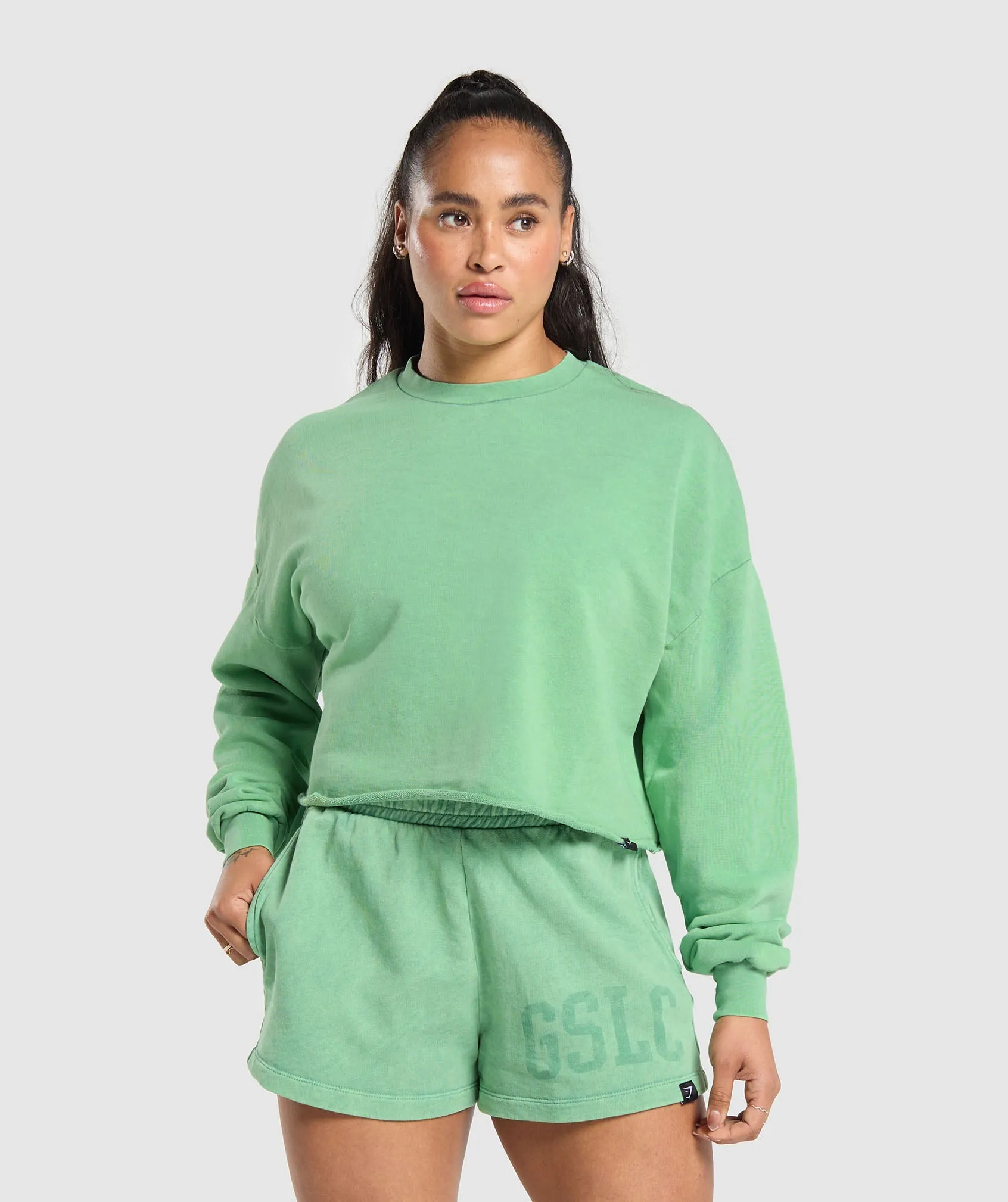 Gymshark Collegiate Shadow Washed Midi Sweatshirt - Lagoon Green