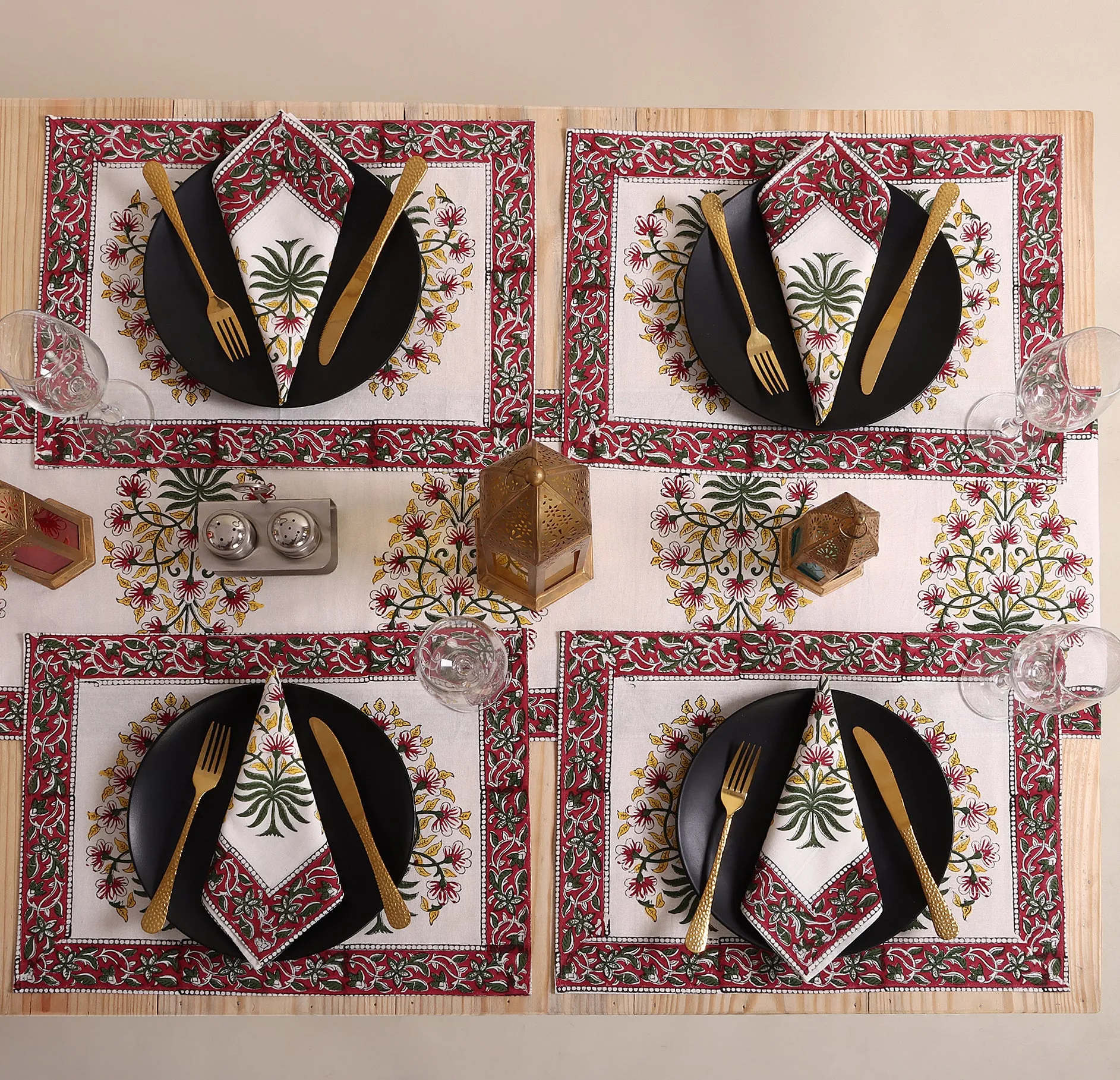 Hand Block Floral Printed Cotton Center Table Runner