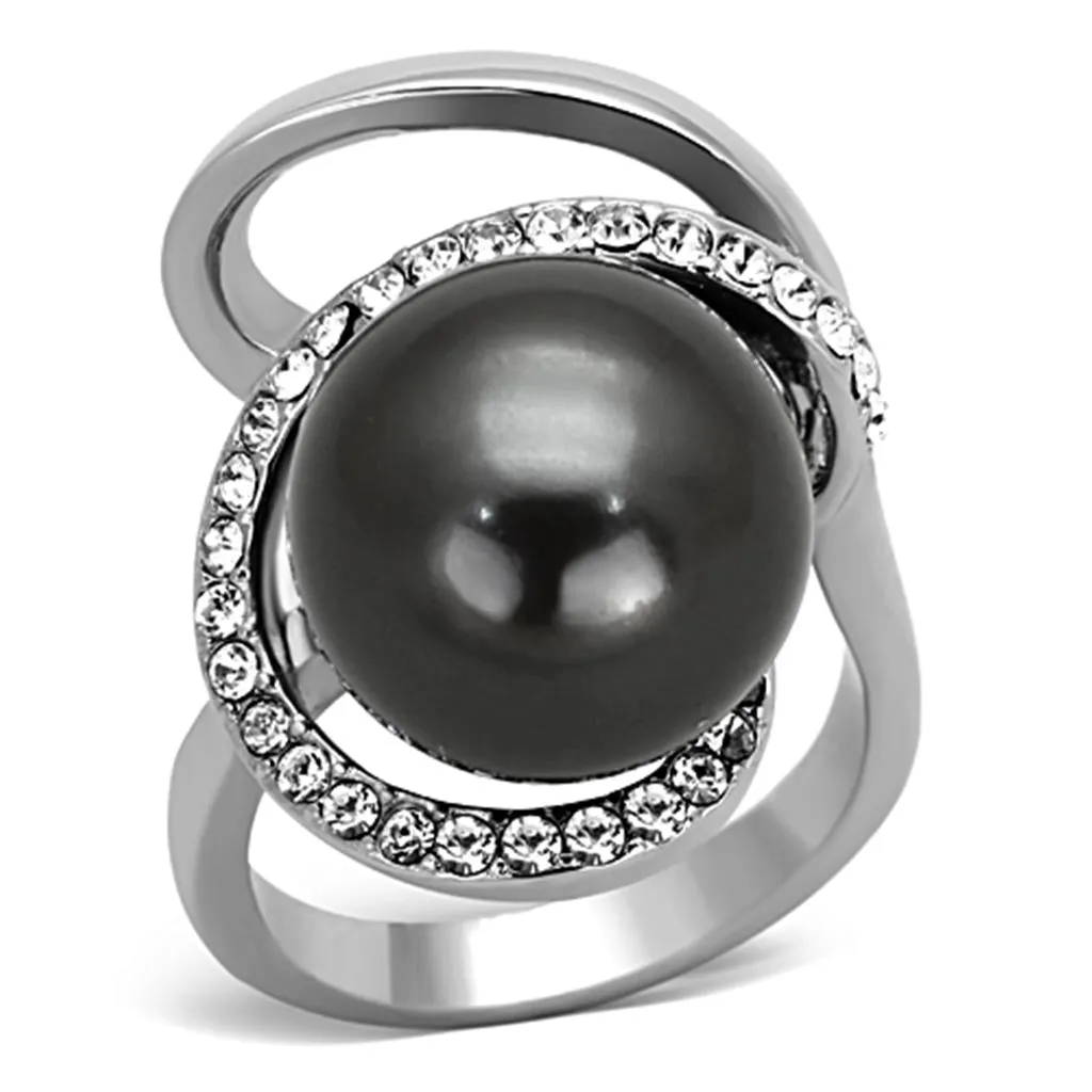 High polished (no plating) Stainless Steel Ring with Synthetic Pearl in Gray for Women Style TK1218