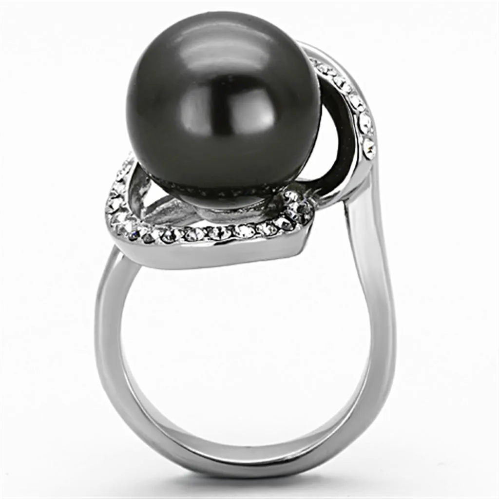 High polished (no plating) Stainless Steel Ring with Synthetic Pearl in Gray for Women Style TK1218
