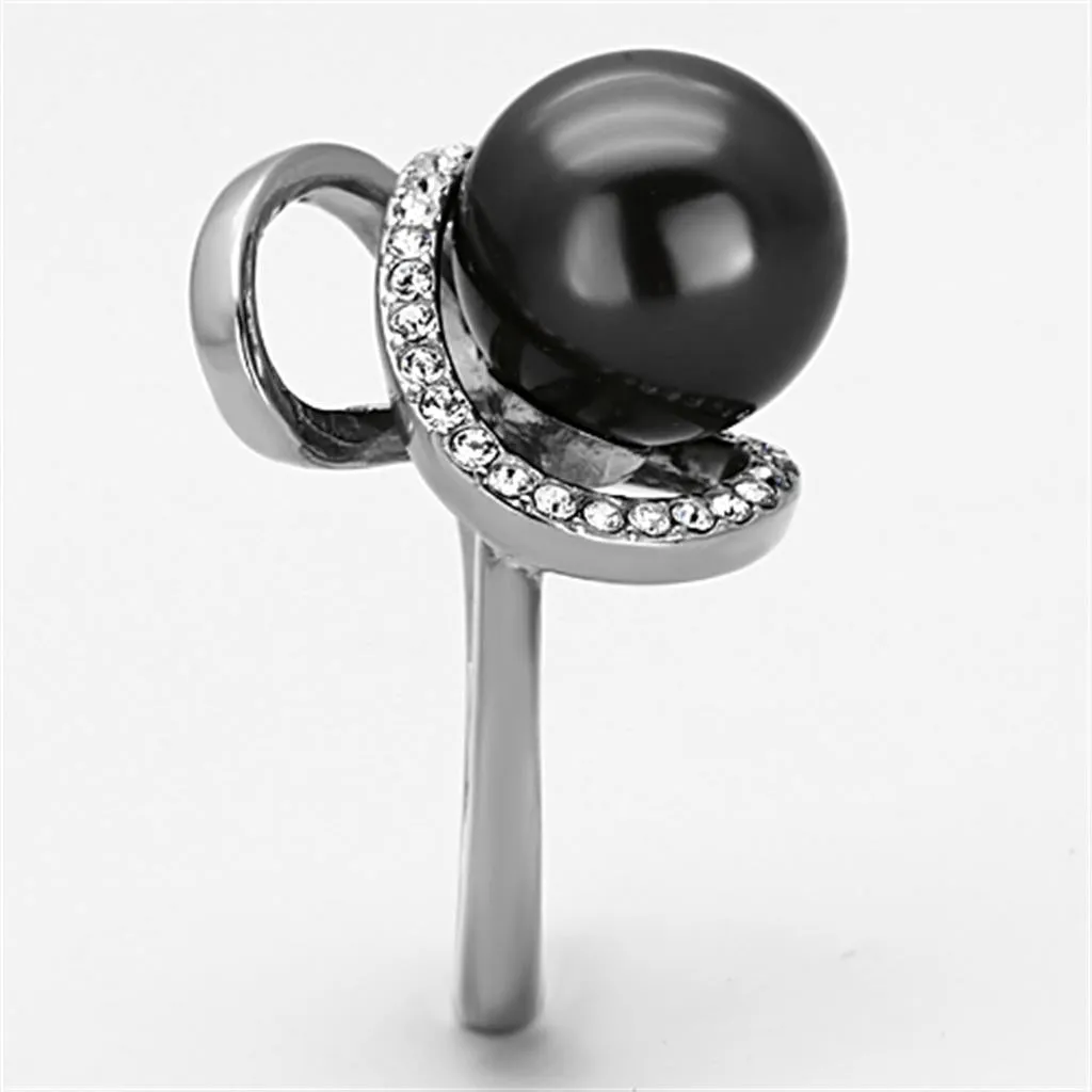 High polished (no plating) Stainless Steel Ring with Synthetic Pearl in Gray for Women Style TK1218