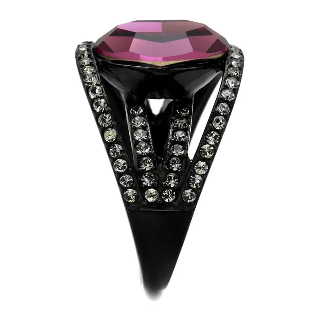 IP Black Stainless Steel Amethyst Crystal Ring - Elegant Valentine's Treasure, Modern Love Token, Stylish Design, Top Grade Crystal