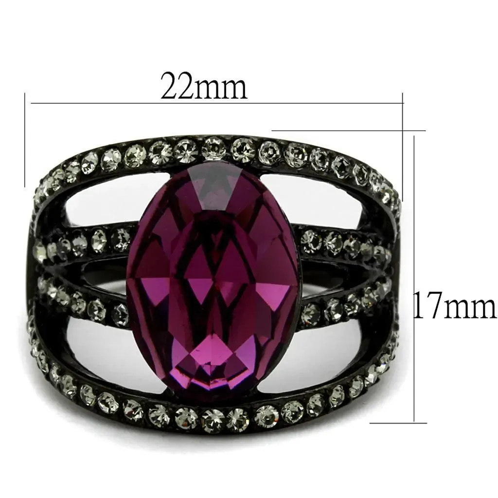 IP Black Stainless Steel Amethyst Crystal Ring - Elegant Valentine's Treasure, Modern Love Token, Stylish Design, Top Grade Crystal