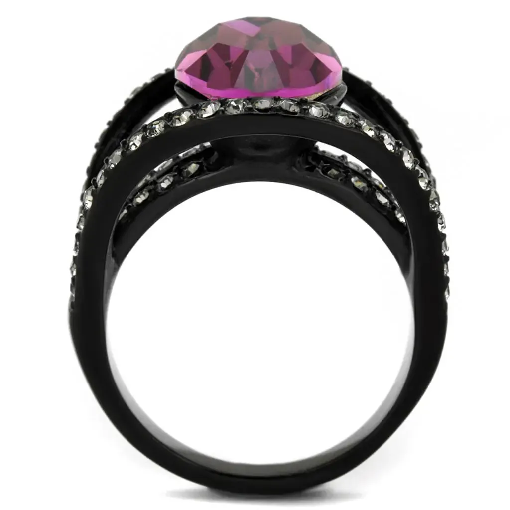 IP Black Stainless Steel Amethyst Crystal Ring - Elegant Valentine's Treasure, Modern Love Token, Stylish Design, Top Grade Crystal