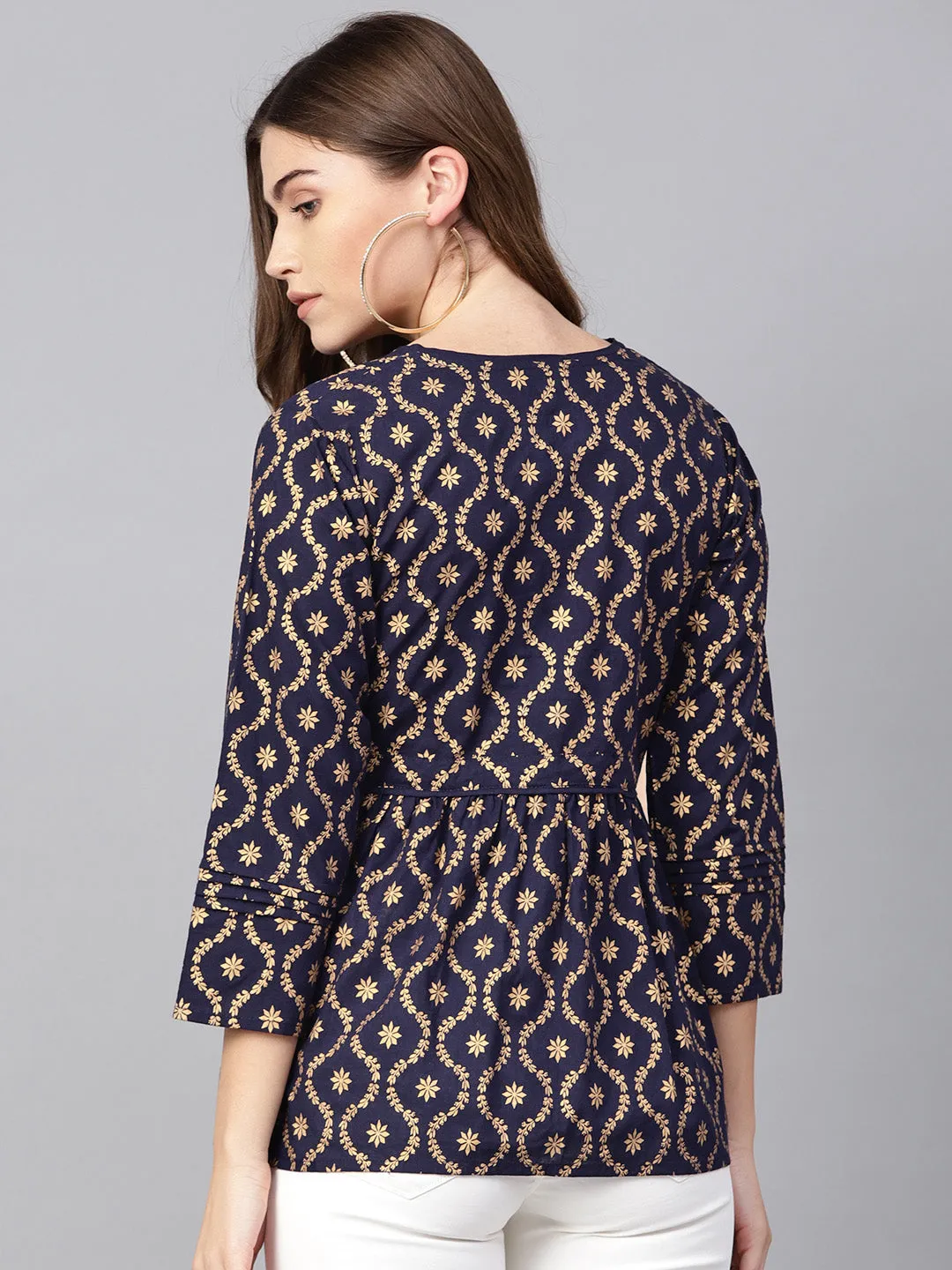 Jashvi Navy Blue Golden Printed Top