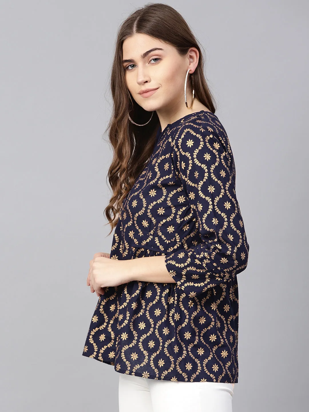 Jashvi Navy Blue Golden Printed Top