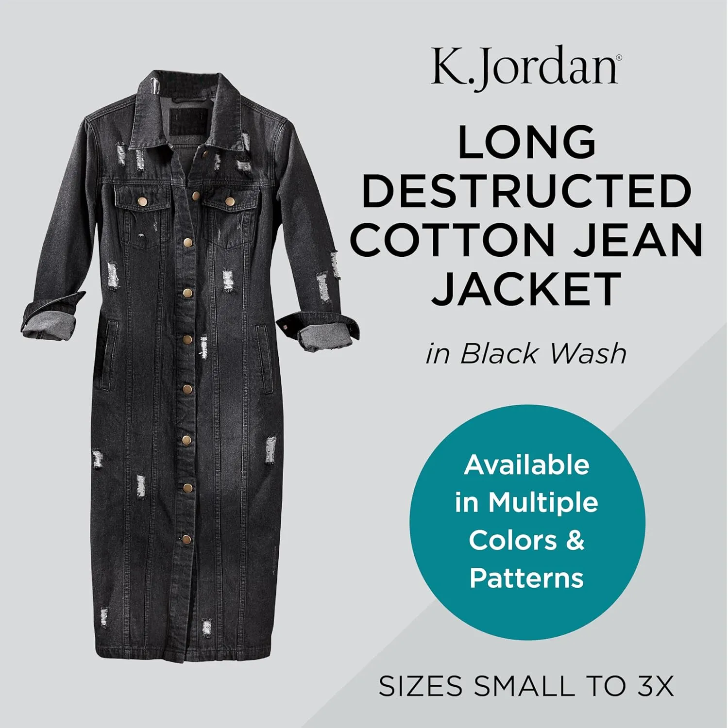 K. Jordan Womens Long Destructed Cotton Jean Jacket