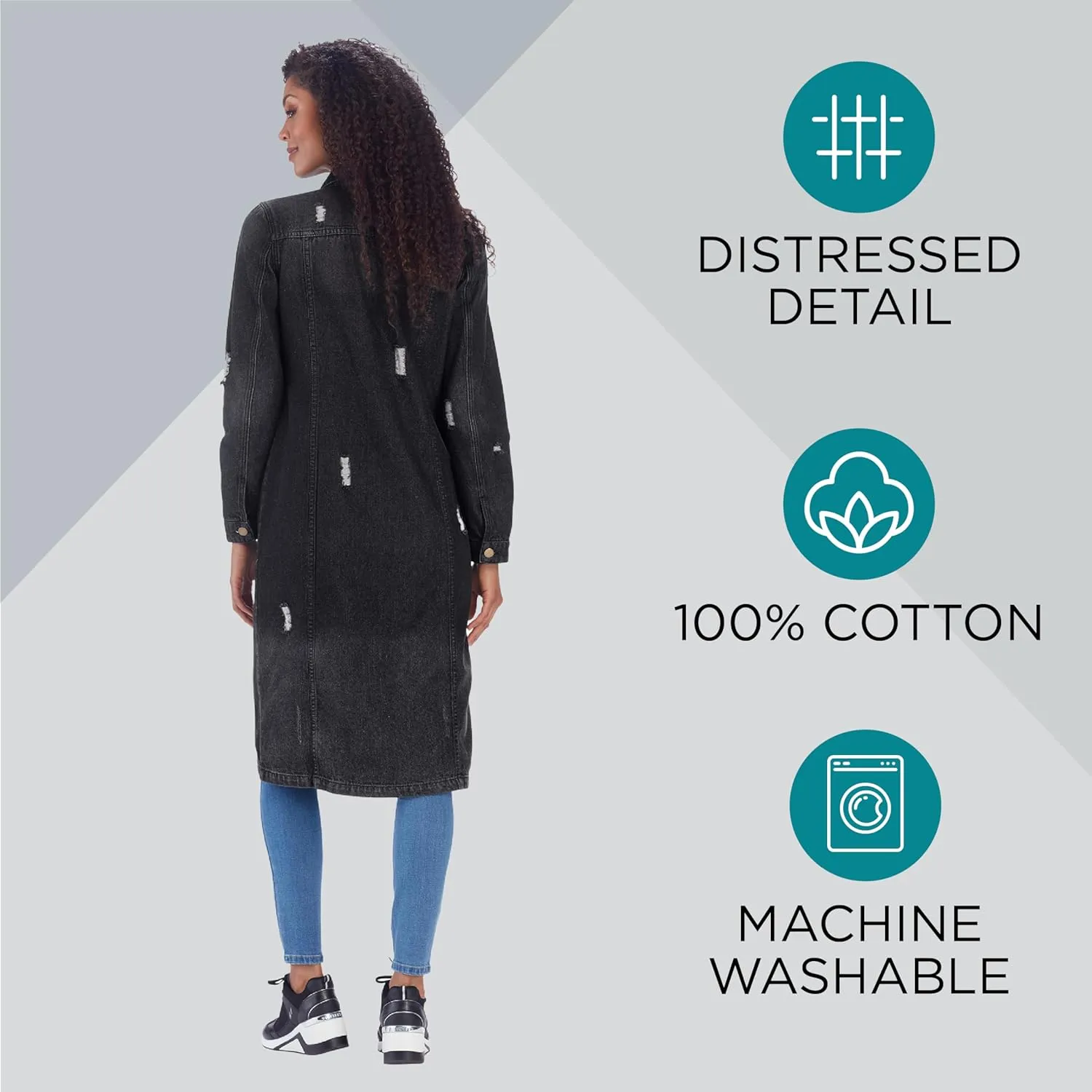 K. Jordan Womens Long Destructed Cotton Jean Jacket