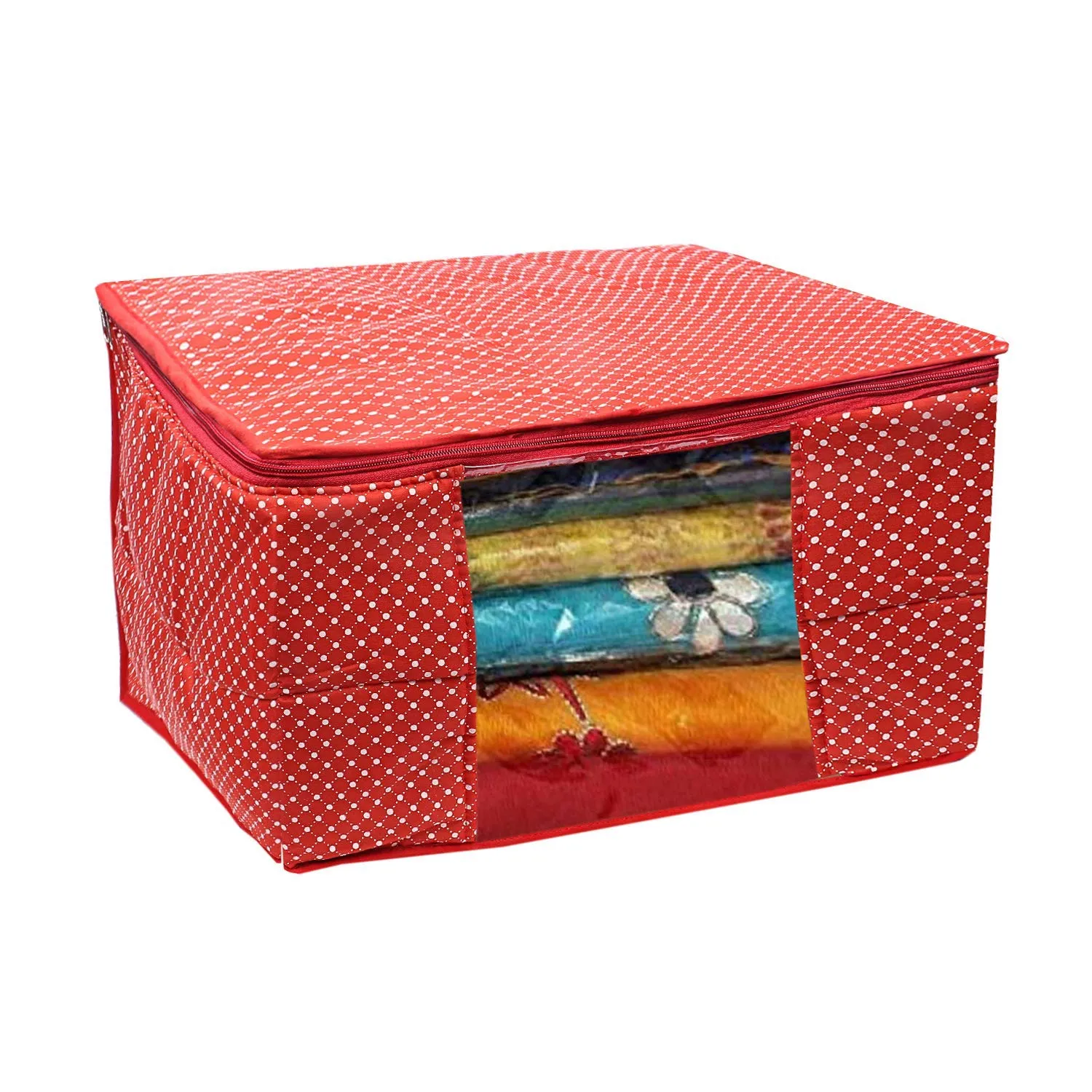 Kuber Industries Cotton 2 Pieces Three Layer Quilted Extra Large Saree Cover (Red)-CTKTC13486